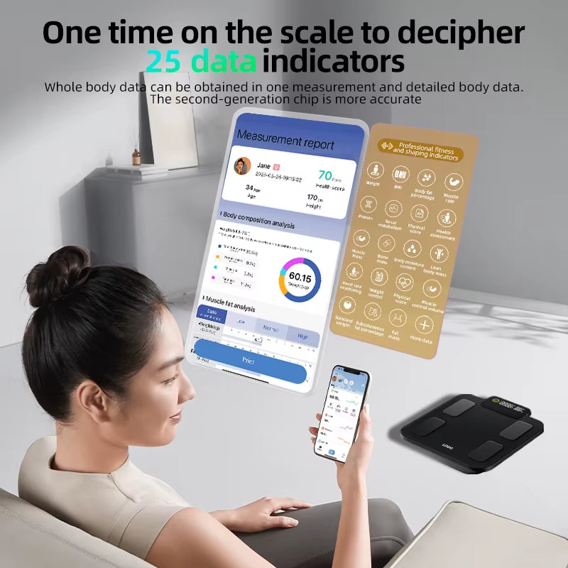 Unique VA BMI Smart Body Fat Scale Solar Powered Electronic Weight Scale with Body Composition Wifi Connectivity App Control