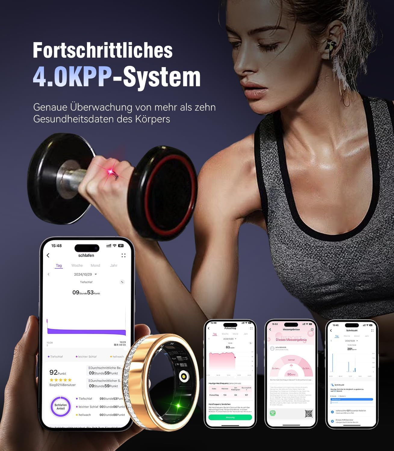 10 Gen Diamond Smart Ring and Wireless Charging Case【Industry Ranking No.1 – 0 Measurement Error】 2026 Smart Ring for Women & Men for Sleep Tracking Wearable Device,Fitness Ring Gold 7#
