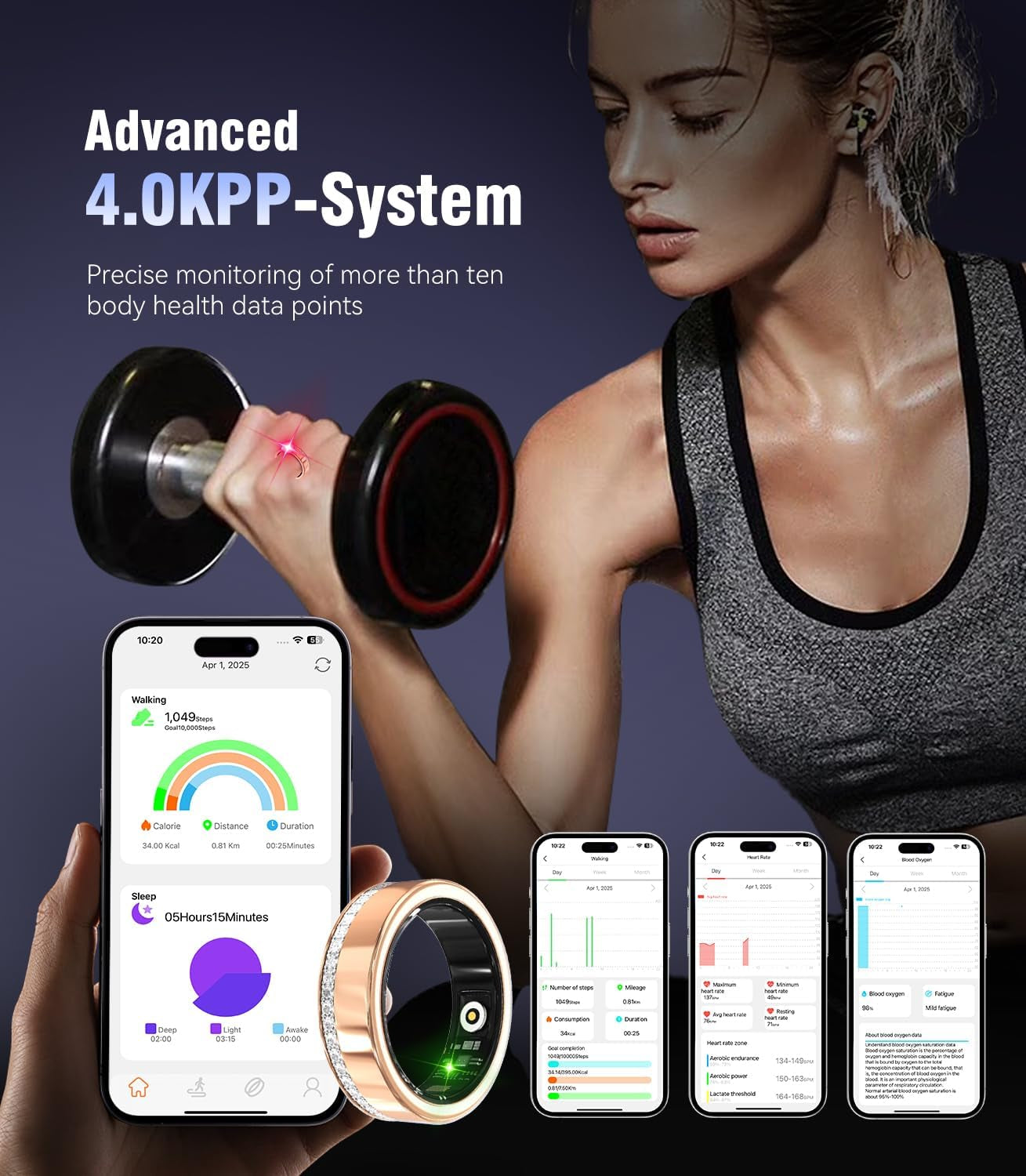 8 Gen Diamond Smart Ring and Wireless Charging Case [Industry Rank 1-0 Measurement Error] 2026 Smart Ring for Women - Advanced Health Tracker for Wellness and Activity Tracking, Gold 10#