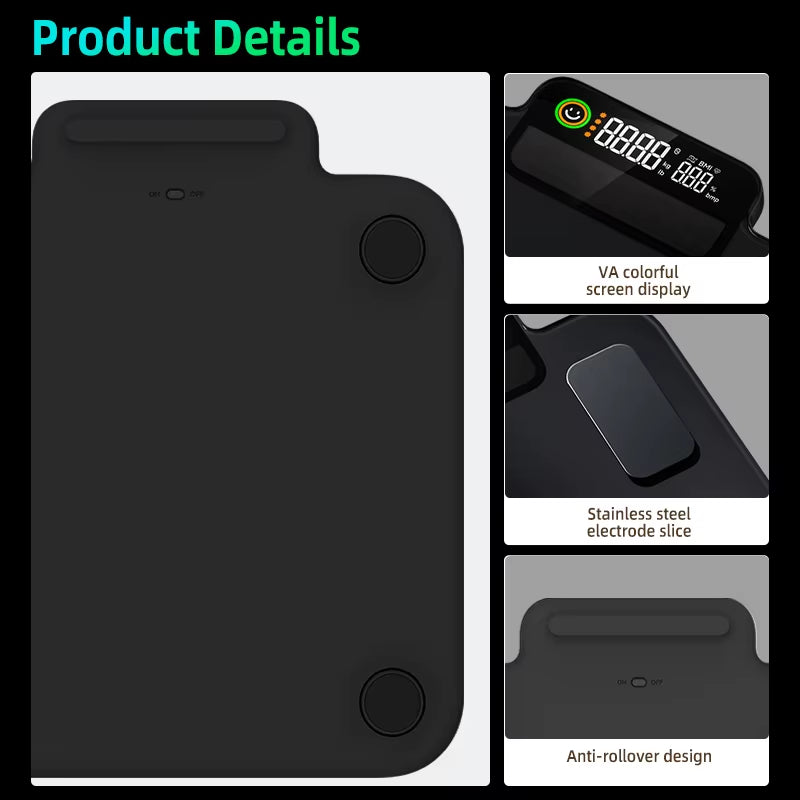 Unique VA BMI Smart Body Fat Scale Solar Powered Electronic Weight Scale with Body Composition Wifi Connectivity App Control