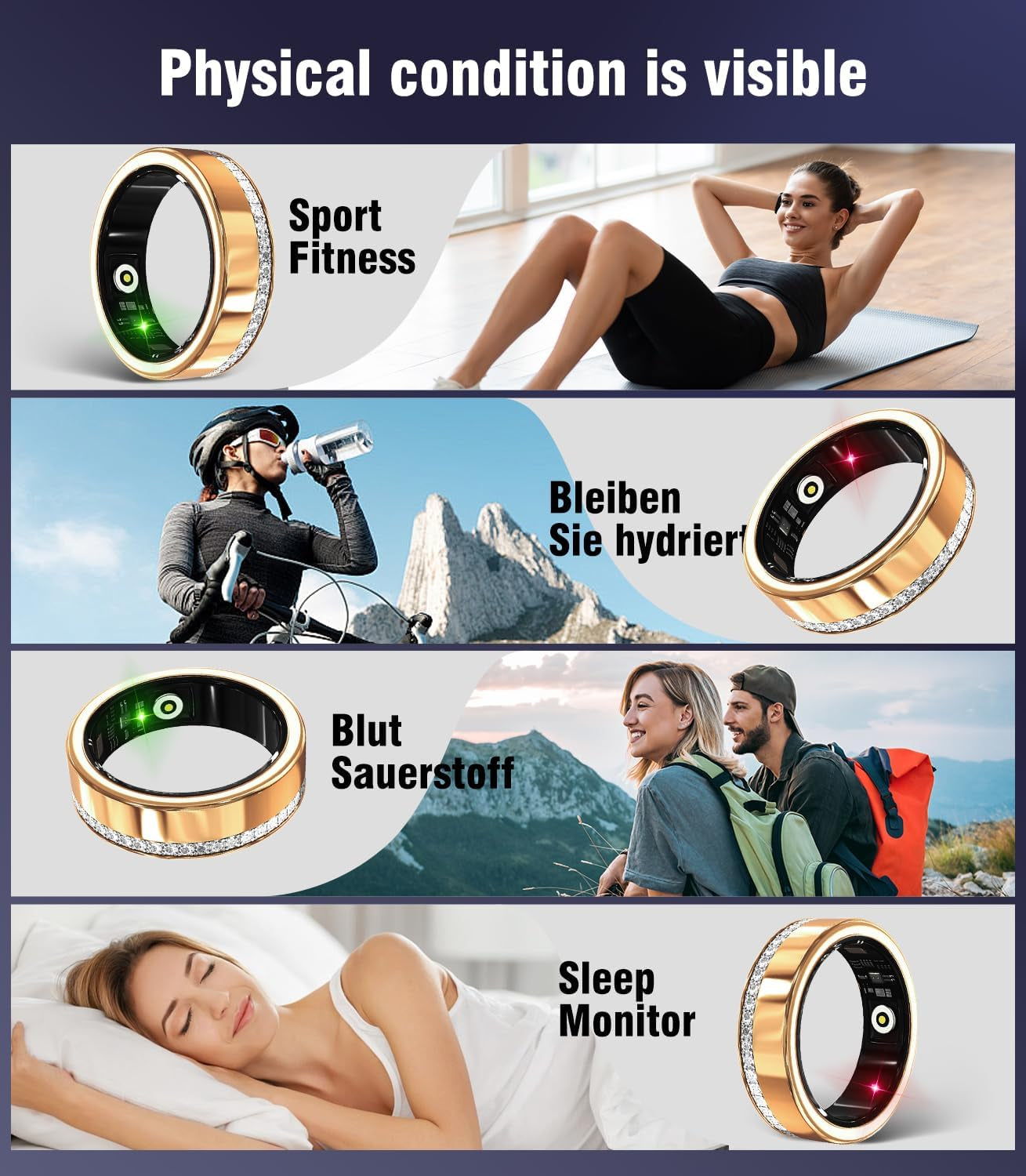 10 Gen Diamond Smart Ring and Wireless Charging Case【Industry Ranking No.1 – 0 Measurement Error】 2026 Smart Ring for Women & Men for Sleep Tracking Wearable Device,Fitness Ring Gold 7#