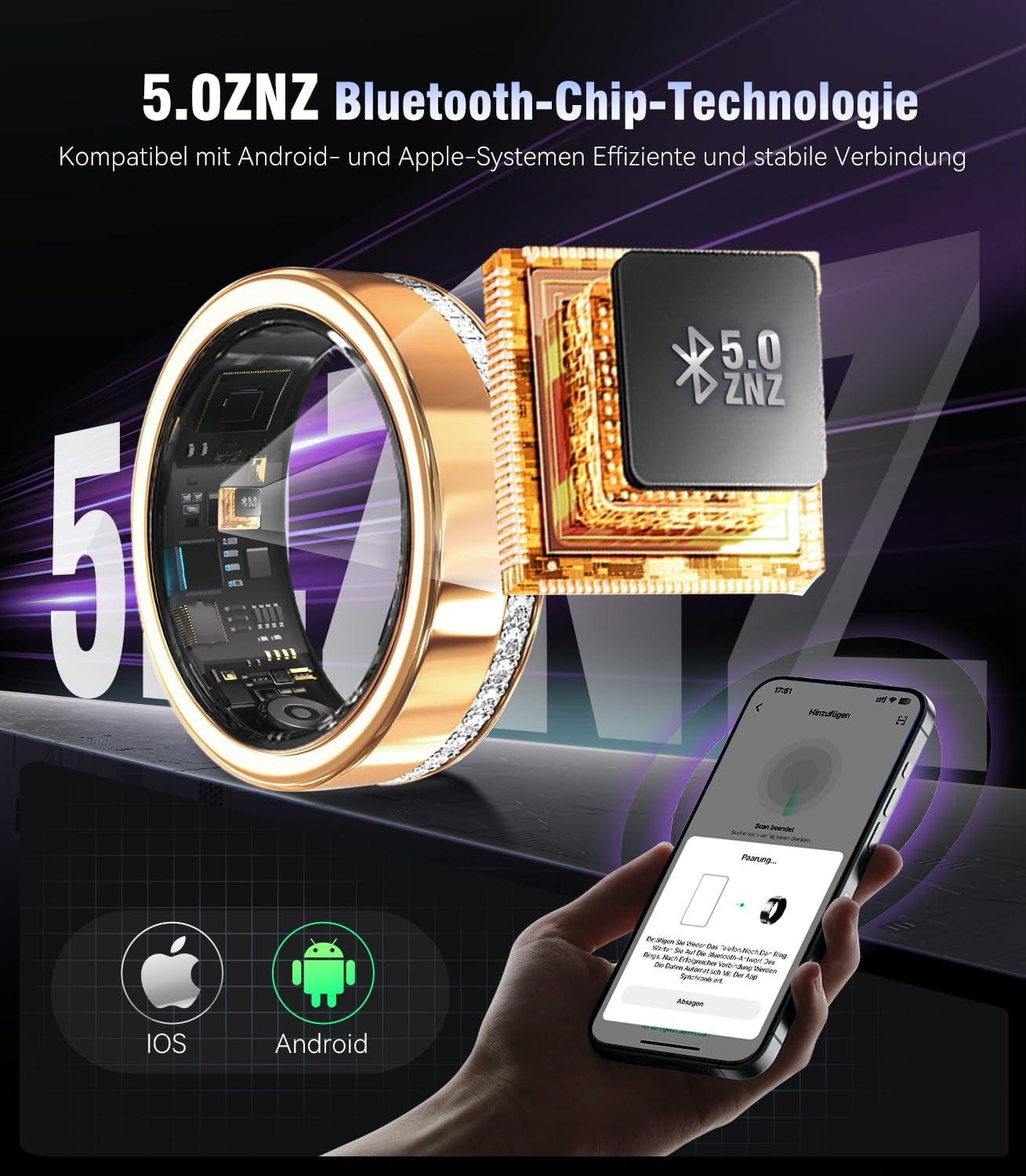 10 Gen Diamond Smart Ring and Wireless Charging Case【Industry Ranking No.1 – 0 Measurement Error】 2026 Smart Ring for Women & Men for Sleep Tracking Wearable Device,Fitness Ring Gold 7#