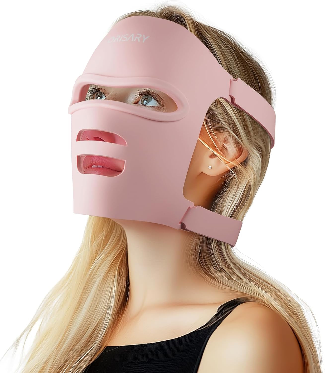 Red Light Mask, Silicone Cordless Led Mask with 368 Chips 2000Mah Rechargeable 3 Modes & Timer, Blue Light Infrared Face Mask Home Travel Working, Pink