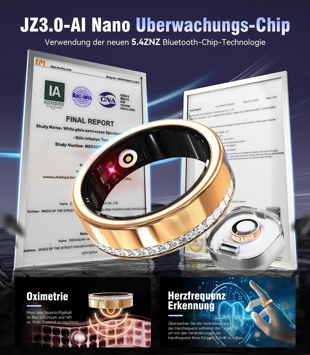 10 Gen Diamond Smart Ring and Wireless Charging Case【Industry Ranking No.1 – 0 Measurement Error】 2026 Smart Ring for Women & Men for Sleep Tracking Wearable Device,Fitness Ring Gold 7#