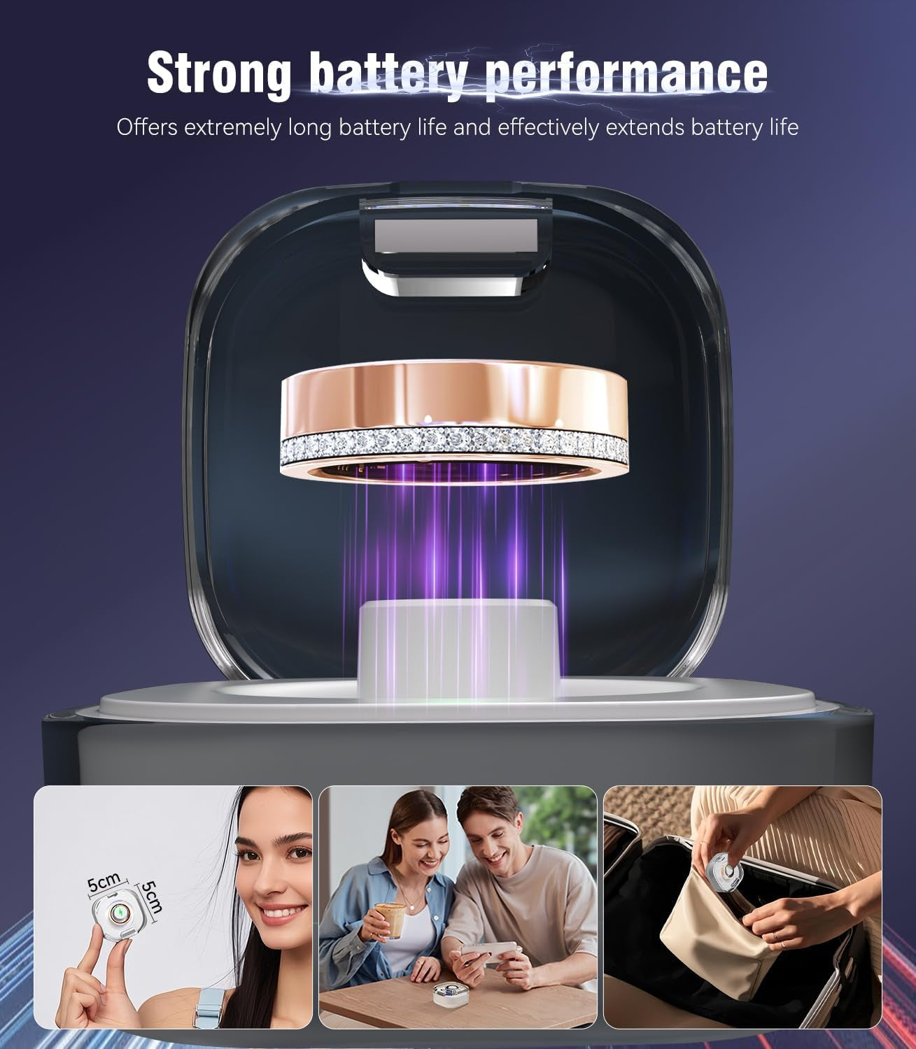 8 Gen Diamond Smart Ring and Wireless Charging Case [Industry Rank 1-0 Measurement Error] 2026 Smart Ring for Women - Advanced Health Tracker for Wellness and Activity Tracking, Gold 10#