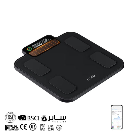 Unique VA BMI Smart Body Fat Scale Solar Powered Electronic Weight Scale with Body Composition Wifi Connectivity App Control