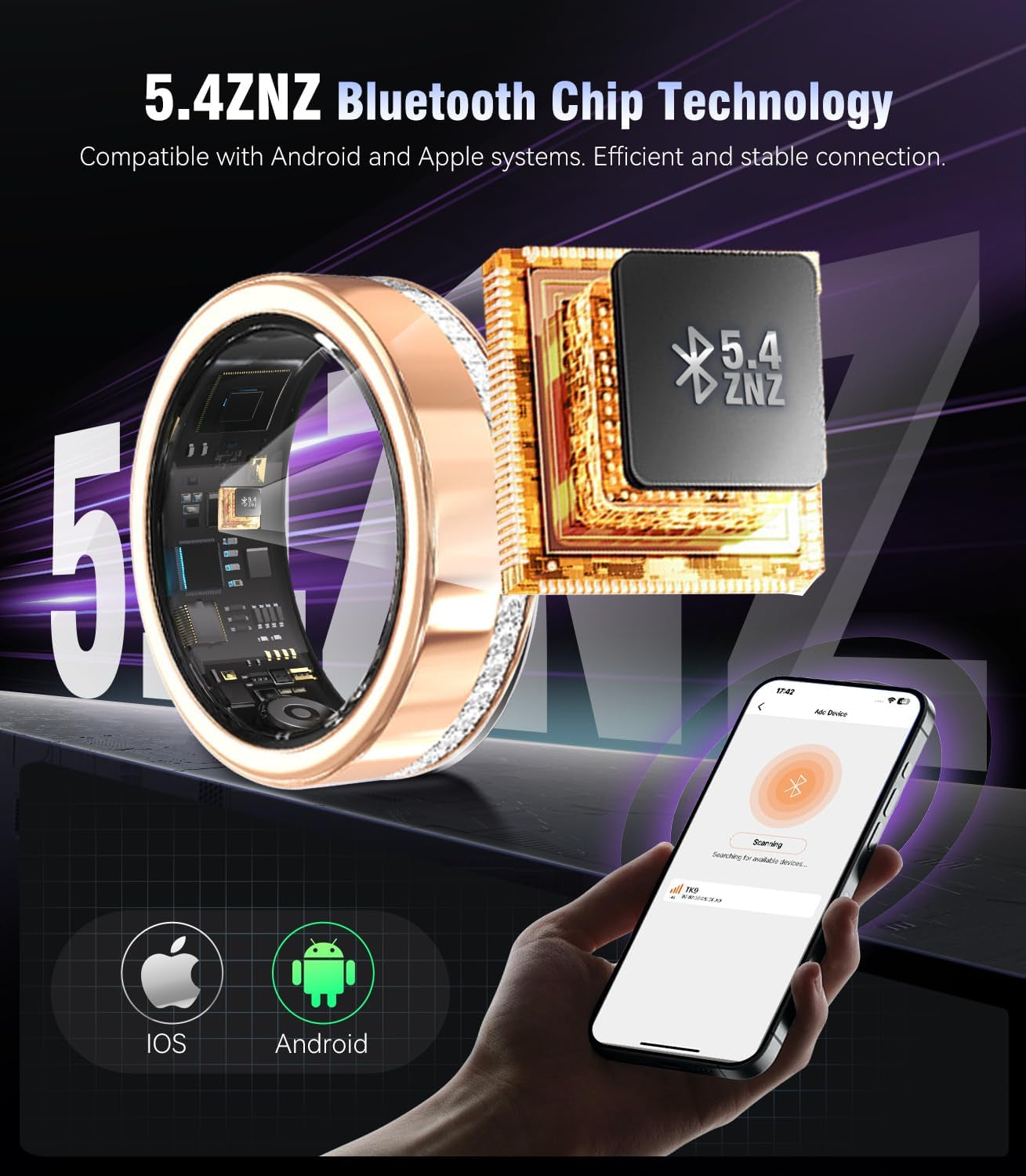 8 Gen Diamond Smart Ring and Wireless Charging Case [Industry Rank 1-0 Measurement Error] 2026 Smart Ring for Women - Advanced Health Tracker for Wellness and Activity Tracking, Gold 10#
