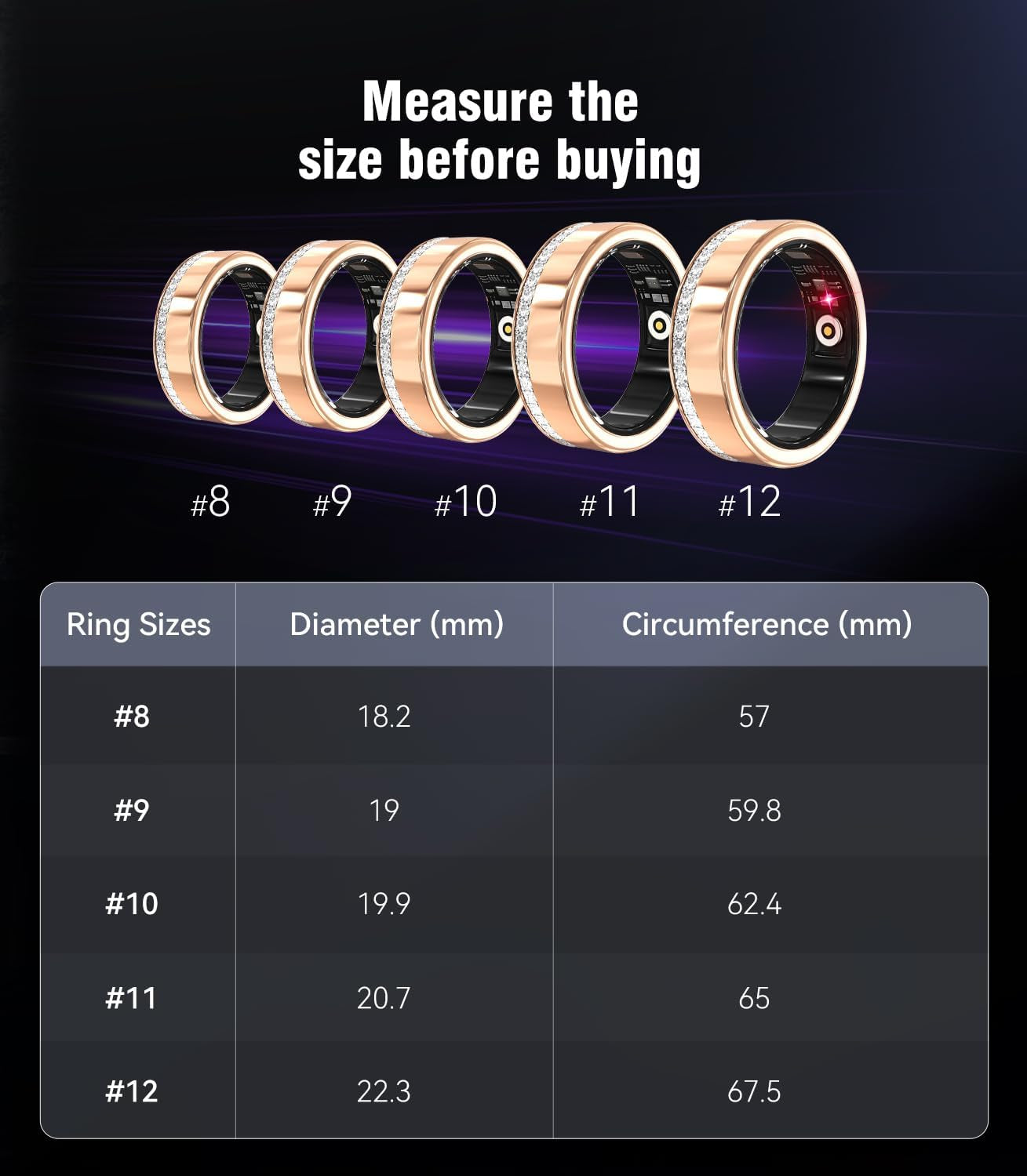 8 Gen Diamond Smart Ring and Wireless Charging Case [Industry Rank 1-0 Measurement Error] 2026 Smart Ring for Women - Advanced Health Tracker for Wellness and Activity Tracking, Gold 10#