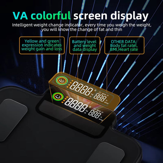 Unique VA BMI Smart Body Fat Scale Solar Powered Electronic Weight Scale with Body Composition Wifi Connectivity App Control