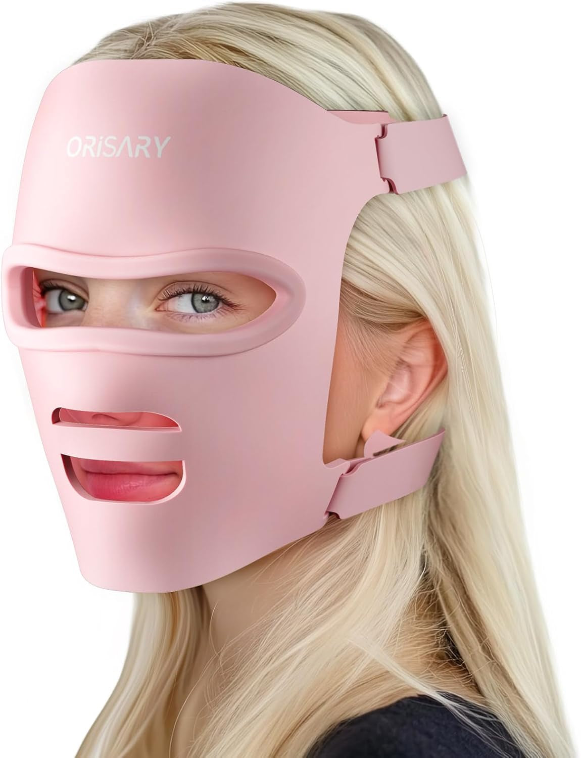 Red Light Mask, Silicone Cordless Led Mask with 368 Chips 2000Mah Rechargeable 3 Modes & Timer, Blue Light Infrared Face Mask Home Travel Working, Pink